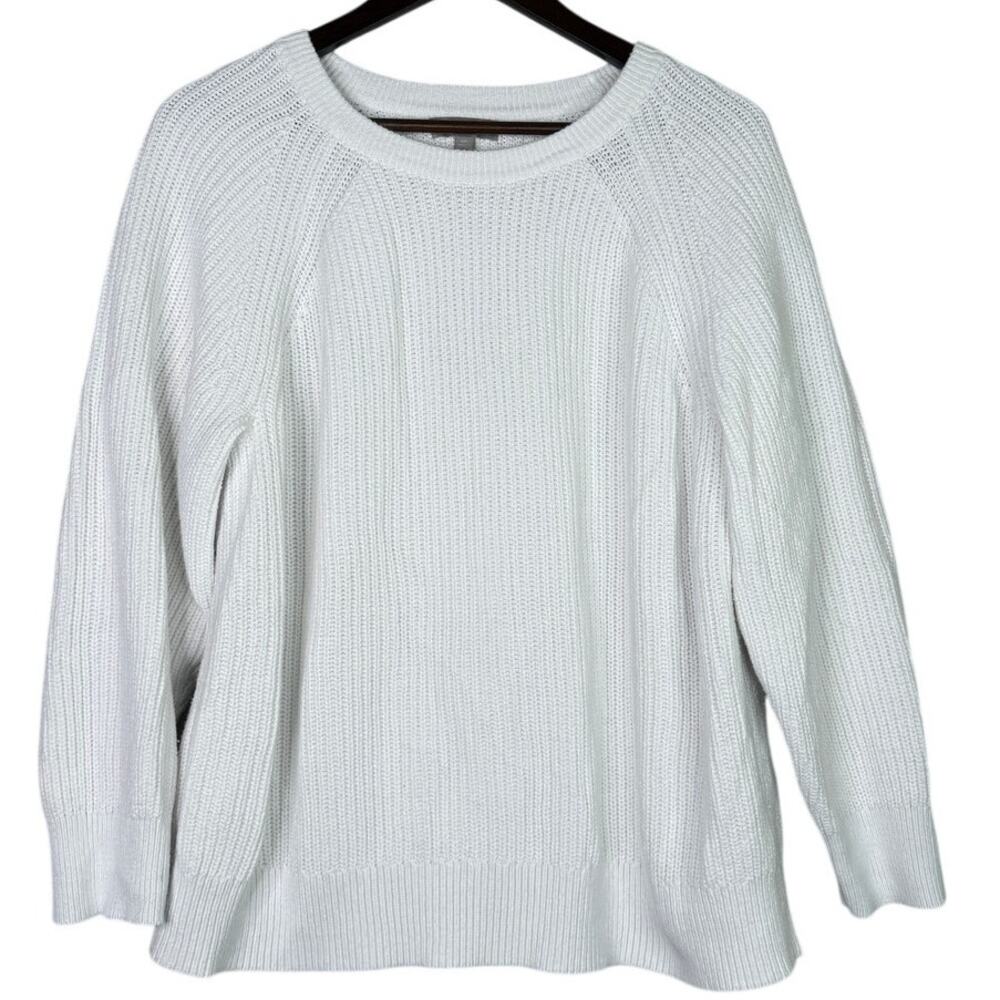 J. Crew Waffle Knit Relaxed Fit Long Sleeve Crew Neck Stretch Sweater 2XL White